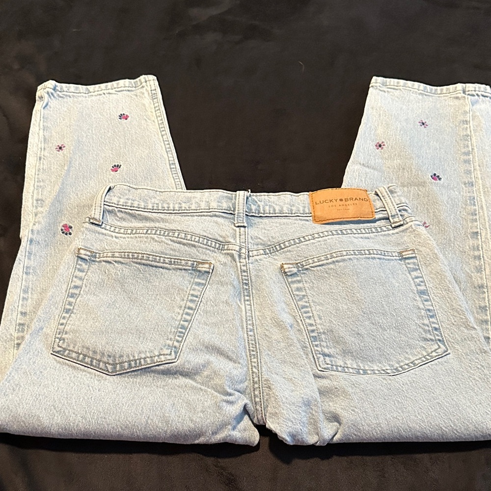 Lucky Brand Light Blue Denim Jeans with Pink & Navy Embroidery - Picture 3 of 6